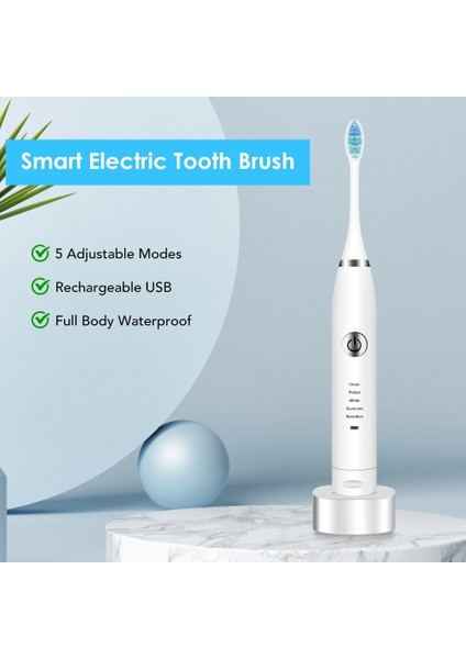 Taşınabilir Elektrikli Sonic Titreşim Diş Fırçası Usb Şarj Edilebilir Su Geçirmez Diş Fırçası İle 5 Ayarlanabilir Modlar Oral Bakım Aracı | Elektrikli Diş Fırçaları (Yurt Dışından) fiyatları