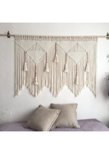 Handwoven Goblen Makrome Duvar Asılı Tulumlar Hippi Duvar Halıları Boho Estetik Yurt Evi Dekor Için | Dekoratif Gobiyeller (Beyaz) (Yurt Dışından)