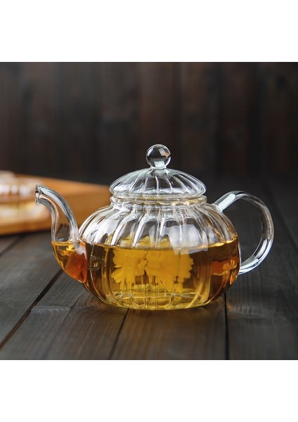 Kabak Şekli Çiçek Demlik Cam Çaydanlık Demlik Çay Yaprak İle Bitkisel Isıya Dayanıklı Cam Pot | Çaydanlıklar (600Ml) (Yurt Dışından)