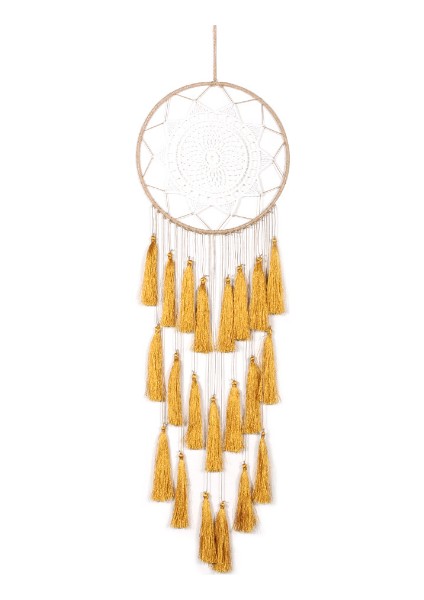 Makrome Bohemian Goblen Duvar Asılı El Dokuma Püskül Dekor Yatak Odası Arka Plan Ev Dekorasyonu Dream Catcher Nordic Renk | Dekoratif Gobiyeller (Sarı) (Yurt Dışından)