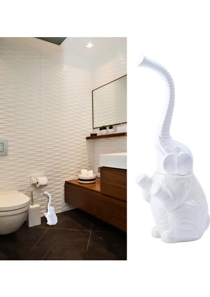 Fil Tuvalet Fırçası Tutucular Set Uzun Kolu Banyo Tuvalet Fırçası Seramik + Plastik Ayrılabilir Fil Şekli Fırça Tutucu | Tuvalet Fırçası Tutucular (Yurt Dışından)