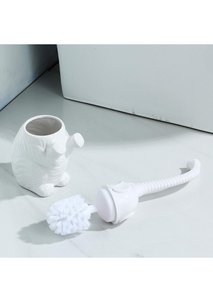 Fil Tuvalet Fırçası Tutucular Set Uzun Kolu Banyo Tuvalet Fırçası Seramik + Plastik Ayrılabilir Fil Şekli Fırça Tutucu | Tuvalet Fırçası Tutucular (Yurt Dışından)