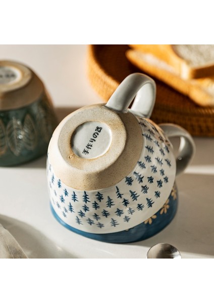 Japon Vintage Seramik Kupa Handgrip Kupası Kahvaltı Süt Oatmeal Kahve Isıya Dayanıklı Ofis Ev Drinkware Aracı | Kupalar (Mavi) (Yurt Dışından)