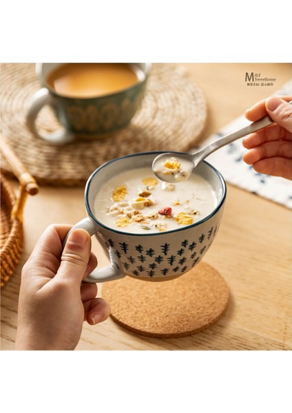 Japon Vintage Seramik Kupa Handgrip Kupası Kahvaltı Süt Oatmeal Kahve Isıya Dayanıklı Ofis Ev Drinkware Aracı | Kupalar (Mavi) (Yurt Dışından) fırsatları
