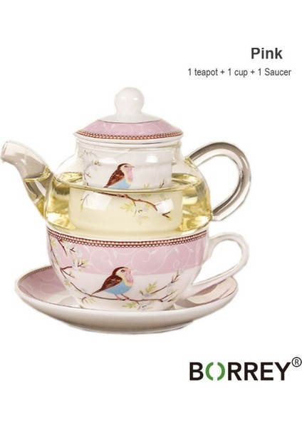 Çiçek Çay Pot Seramik Çay Fincanı Tabağı Isıya Dayanıklı Cam Çaydanlık Filtre Porselen Ofis Kahve Fincanı Kupa Öğleden Sonra Çay Seti | Çaydanlıklar (Pembe) (Yurt Dışından)