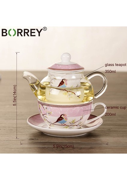 Çiçek Çay Pot Seramik Çay Fincanı Tabağı Isıya Dayanıklı Cam Çaydanlık Filtre Porselen Ofis Kahve Fincanı Kupa Öğleden Sonra Çay Seti | Çaydanlıklar (Pembe) (Yurt Dışından)