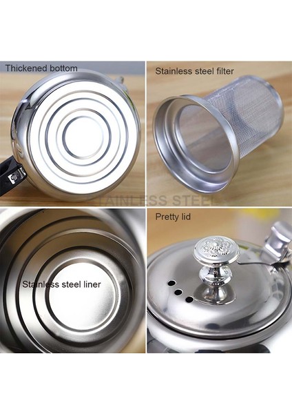 Gümüş Çaydanlık Paslanmaz Çelik Çay Demlik Filtre Metal Cezve Gaz Soba Indüksiyon Tencere Çay Kettle Otel Çay Potu | Çaydanlıklar (1.2L Çaydanlık) (Yurt Dışından)