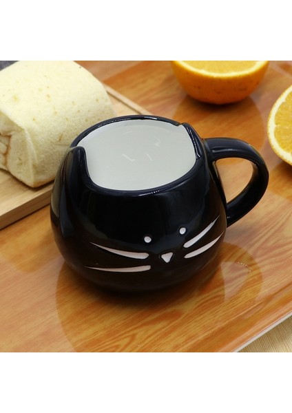 Seramik Sevimli Kedi Kupalar Kaşık Kahve Çay Süt İle Hayvan Bardaklar Saplı 400 Ml Drinkware Güzel Hediyeler | Kedi Kupa | Kupa Kupa İle Kupa (Siyah) (Yurt Dışından)