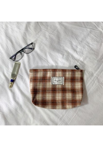 Ekose Makyaj Çantası Büyük Kozmetik Organizatör Kadın Seyahat Tuvalet Çantası Güzellik Kılıfı Makyaj Fırça Saklama Kutusu | Kozmetik Çanta Ve Davalar (Kahverengi) (Yurt Dışından)