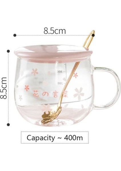 Japonya Tarzı Cam Kupa Sevimli Pembe Kawaii Drinkware Süt Kahve Su Kupası Mutfak Ofis Narin Kaşık Kapaklı Kiraz Çiçeği Kupa | Kupalar (Pembe) (Yurt Dışından)