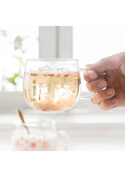Japonya Tarzı Cam Kupa Sevimli Pembe Kawaii Drinkware Süt Kahve Su Kupası Mutfak Ofis Narin Kaşık Kapaklı Kiraz Çiçeği Kupa | Kupalar (Pembe) (Yurt Dışından)
