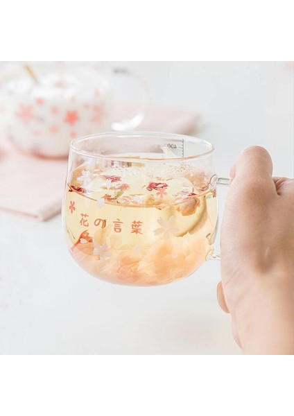 Japonya Tarzı Cam Kupa Sevimli Pembe Kawaii Drinkware Süt Kahve Su Kupası Mutfak Ofis Narin Kaşık Kapaklı Kiraz Çiçeği Kupa | Kupalar (Pembe) (Yurt Dışından)