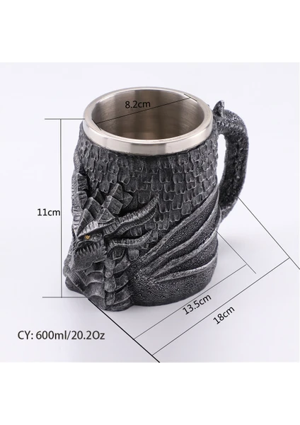 Ortaçağ Dragon Reçine Paslanmaz Çelik Bira Kupa 600 Ml Retro Tankard Kafatası Kahve Fincanı Çay Kupa Tumbler Pub Bar Dekor | Kupalar (Siyah) (Yurt Dışından)