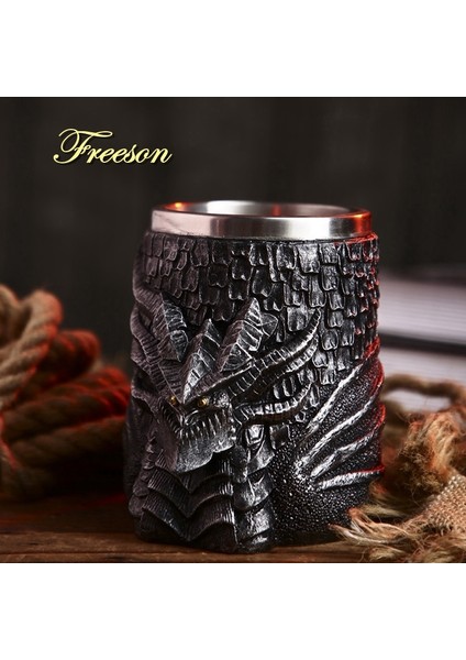 Ortaçağ Dragon Reçine Paslanmaz Çelik Bira Kupa 600 Ml Retro Tankard Kafatası Kahve Fincanı Çay Kupa Tumbler Pub Bar Dekor | Kupalar (Siyah) (Yurt Dışından)