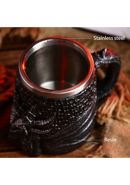 Ortaçağ Dragon Reçine Paslanmaz Çelik Bira Kupa 600 Ml Retro Tankard Kafatası Kahve Fincanı Çay Kupa Tumbler Pub Bar Dekor | Kupalar (Siyah) (Yurt Dışından)