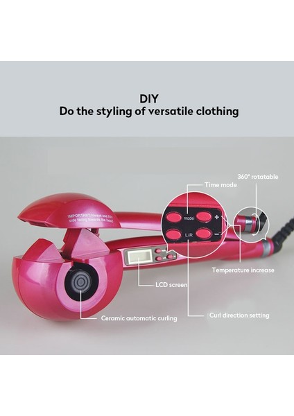 Yeni Lcd Otomatik Saç Bigudi Sihirli Curling Demir Kadınlar Dalga Saç Şekillendirici Araçları Seramik Isıtma Anti Perm Lady Için Curl Styler | Curling Irons (Pembe) (Yurt Dışından)
