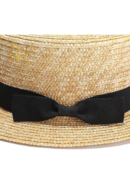 Doğal Buğday Saman Boater Fedora Üst Düz Şapka (56-58 Cm) (Yurt Dışından)