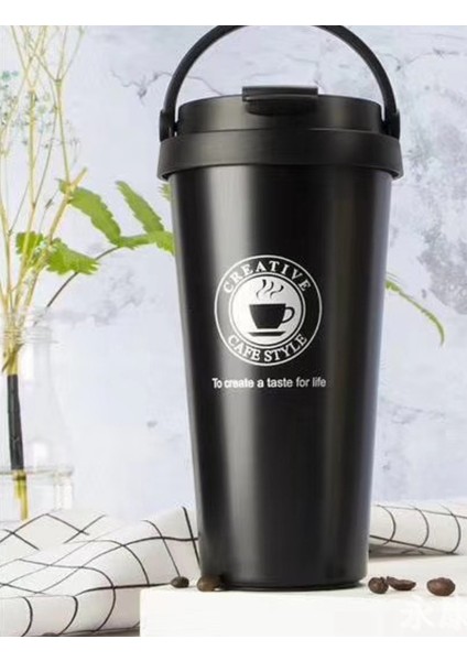 500 Ml Kahve Kupa Yaratıcı 304 Paslanmaz Çelik Seyahat Kupa Çift Duvar Vakum Yalıtımlı Tumbler Kapaklı Ağız Çay Bardağı | Kupalar (Siyah) (Yurt Dışından)