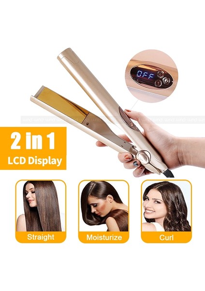 2İn1 Profesyonel Elektrikli Doğrultma Demir / Curling Demir Saç Bigudi / Styler Saç Düzleştirici Düz Ütüler Styling Aracı Crimper | Curling Irons (Altın) (Yurt Dışından)