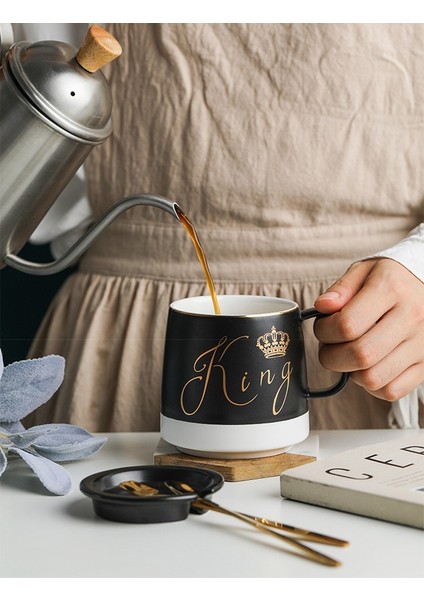 Anahat Kapak Kaşıkla Seramik Kupa, Kupa Yavru Kahve Seramik Kupalar Ofis Kupası Ofis Drinkware Çift Fincan Hediye | Kupalar (Siyah) (Yurt Dışından)