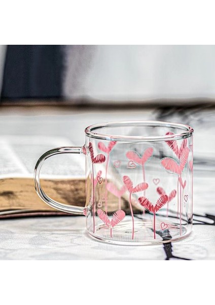 Cam Basit Kız Kalp Kalp Şeklinde Kupası Desen Yüksek Bor Silikon Isıya Dayanıklı Kolu Cam Suyu Kupası Kahve Kupa | Kupalar (Pembe) (Yurt Dışından)