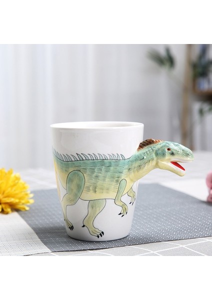 350 Ml Yaratıcı Dinozor Seramik Kupası El Boyalı Hayvan Kahve Kupa 3D Karikatür Tyrannosaurus Kupası Çocuk Süt Kupası | Kupalar (Yeşil) (Yurt Dışından)