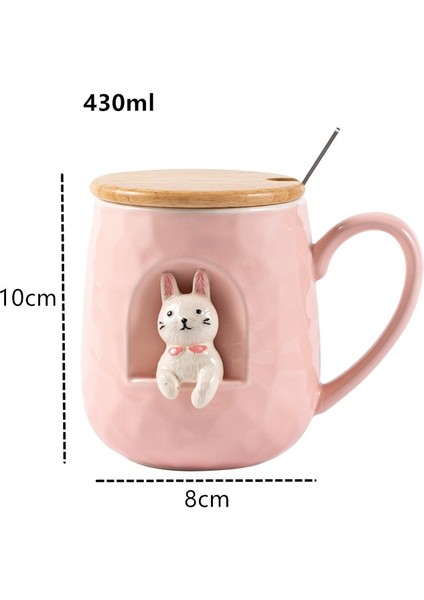 430 Ml Sevimli Hayvanlar Kabartma Seramik Kupa Kapak Ve Kaşık Kahve Süt Çay Kolu Kupası Yenilik Hediyeler | Kupalar (Pembe) (Yurt Dışından)