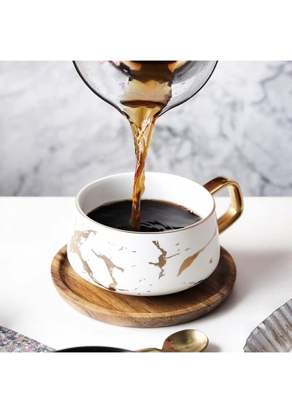 Lüks Nordic Mermer Seramik Kahve Fincanları Yoğunlaştırılmış Kahve Kupalar Cafe Çay Kahvaltısı Süt Bardak Daire Takım Elbise Çanak Kaşık Seti | Kupalar (Beyaz) (Yurt Dışından) fiyatları