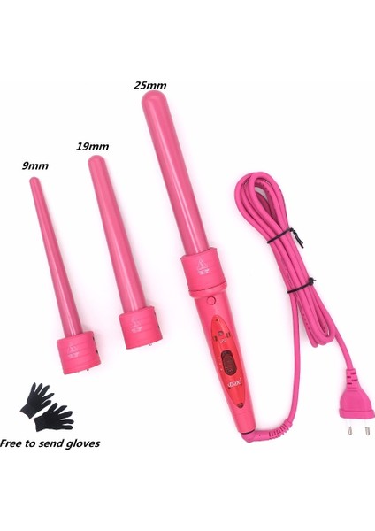 Yeni 3 Kısmi Saç Curling Demir Makinesi 3 P Seramik Saç Bigudi Seti 3 Boyutları 9Mm 19Mm 25Mm (Pembe) (Yurt Dışından)