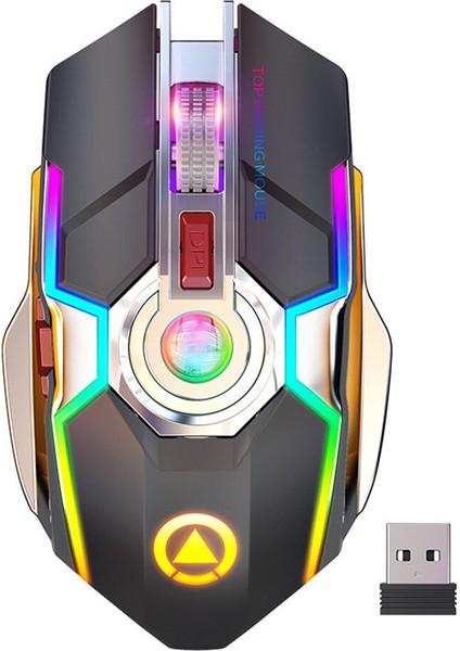 Rgb Sessiz Kablosuz Fare Oyun Fare Lazer Optik Siyah / Gri 2.4 Ghz Usb Şarj Edilebilir Pc Dizüstü Fare Oyun Için (Yurt Dışından)