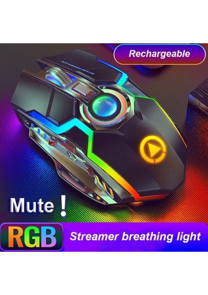 Rgb Sessiz Kablosuz Fare Oyun Fare Lazer Optik Siyah / Gri 2.4 Ghz Usb Şarj Edilebilir Pc Dizüstü Fare Oyun Için (Yurt Dışından)