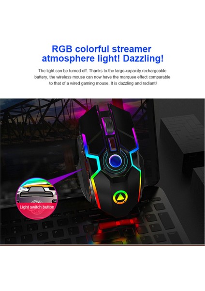 Rgb Sessiz Kablosuz Fare Oyun Fare Lazer Optik Siyah / Gri 2.4 Ghz Usb Şarj Edilebilir Pc Dizüstü Fare Oyun Için (Yurt Dışından)