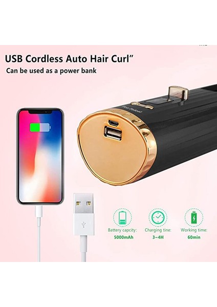 Akülü Otomatik Saç Bigudi Usb Şarj Edilebilir Curling Demir Bukleler Dalgalar Lcd Ekran Seramik Kıvırcık Dönen Curling Dalga Styler | Curling Ütüler (Yurt Dışından)