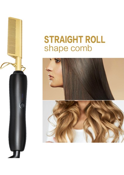 Saç Fırçası Düzleştirici Sıcak Tarak Kuru Ve Islak Profesyonel Seramik Saç Düz Fırça Styler Olukluk Curling Demir Saç Curl Tarak | Curling Irons (Altın) (Yurt Dışından)
