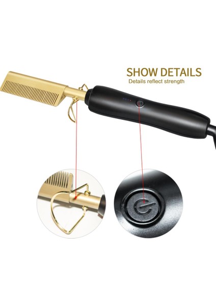 Saç Fırçası Düzleştirici Sıcak Tarak Kuru Ve Islak Profesyonel Seramik Saç Düz Fırça Styler Olukluk Curling Demir Saç Curl Tarak | Curling Irons (Altın) (Yurt Dışından)