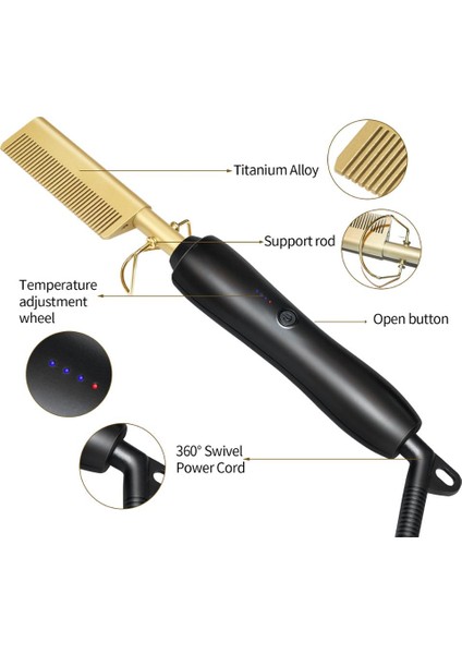 Saç Fırçası Düzleştirici Sıcak Tarak Kuru Ve Islak Profesyonel Seramik Saç Düz Fırça Styler Olukluk Curling Demir Saç Curl Tarak | Curling Irons (Altın) (Yurt Dışından)