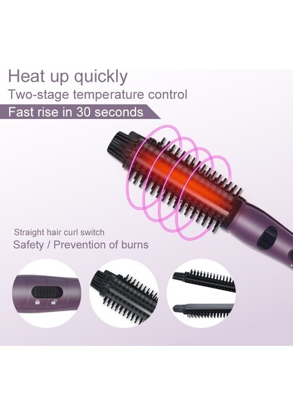 4 In 1 Seramik Styler Saç Bigudi Fırça Düz Ve Kıvırmak Kıvrık Demir Perma Saç Tarak Armut Çiçek Elektrikli Yuvarlak Fırça Şekli | Kıvrık Ütüler (Mor) (Yurt Dışından)