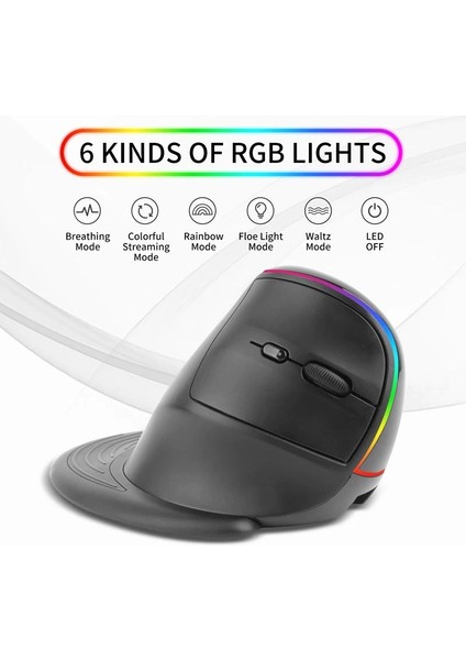 Dikey Kablosuz Fare, 2.4 Ghz Dpı 1200/1600/2400/3200 Ergonomik Kablosuz Şarj Edilebilir Fare Rgb Fare Dizüstü / Pc | Fareler (Yurt Dışından)