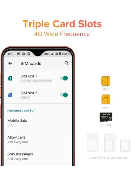 Ulefone Not 8P, Sım Unlocked, 4G Android 10 Akıllı Telefonlar, 2Gb Ram 16 Gb Rom Sd 128 Gb, 5.5 Inç Waterdrop Tam Ekran, (Yurt Dışından) Turuncu