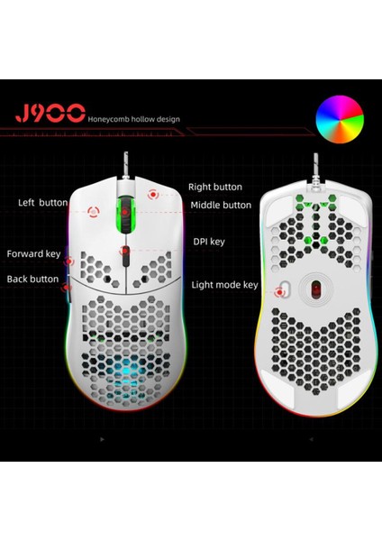 Hxsj J900 Oyun Fare Rgb Aydınlatma Programlanabilir Fare İle Altı Ayarlanabilir Dpı Honeycomb Kabuk Masaüstü Dizüstü Bilgisayar (Yurt Dışından)