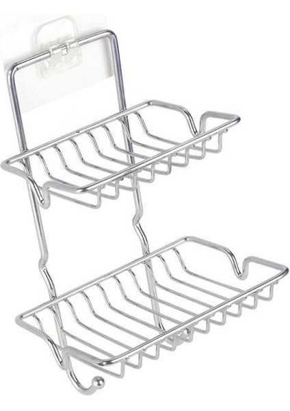 2 Katmanlı Paslanmaz Çelik Sabunluk Çanak Tutucu Sabunlar Depolama Tepsisi / Kancalar Banyo Anti Pas Sabun Depolama Organizer Raf | Sabunluklar (Yurt Dışından)