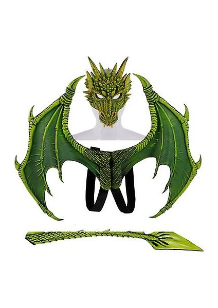 Yetişkinler Için Parti Cosplay Maske Çocuk Masquerade Kostümleri Korkunç Ejderha Maskesi Kanatları Kuyruk Cadılar Bayramı Kostüm Seti (Yeşil) (Yurt Dışından)
