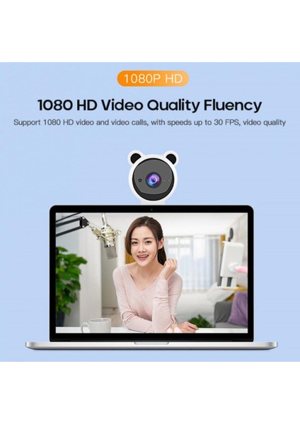 Sevimli Panda Hd 1080 P Webcam Bilgisayar Pc Webcamera Mikrofon Kameraları İle Canlı Yayın Video Arama Konferansı Çalışması (Yurt Dışından)