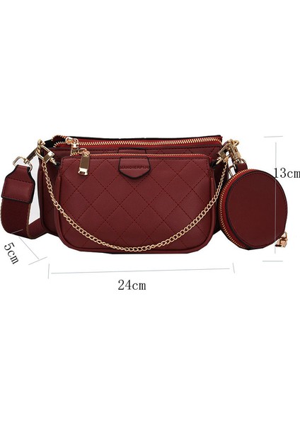 Vahşi Messenger Omuz Çantaları Kadın Moda Mektubu Flap Ekose Zincirler Fermuar Kadın Çanta Casual Crossbody Çanta Bayanlar Tote | En Kolu Çantalar (Kırmızı) (Yurt Dışından)