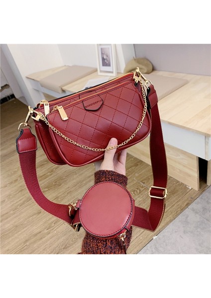 Vahşi Messenger Omuz Çantaları Kadın Moda Mektubu Flap Ekose Zincirler Fermuar Kadın Çanta Casual Crossbody Çanta Bayanlar Tote | En Kolu Çantalar (Kırmızı) (Yurt Dışından)