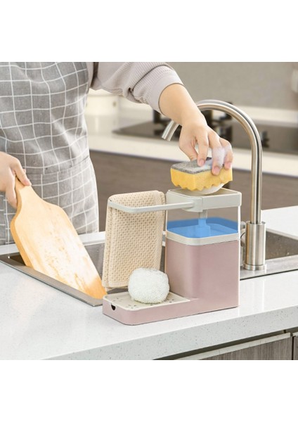 800 Ml Yeni Sabun Pompası Dağıtıcı Sünger Tutucu İle Temizleme Sıvı Dispenser Konteyner Basın Sabun Organizatör Mutfak Temizleyici Araçları | Raflar Ve Sahipler (Mavi) (Yurt Dışından)