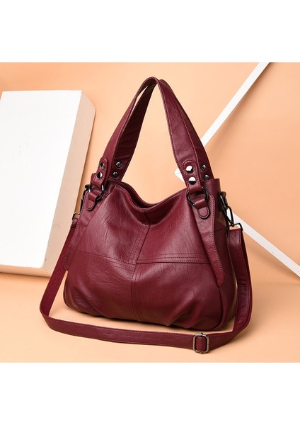 Yüksek Kaliteli Deri Çanta Crossbody Çanta Bayanlar Için Lüks Tasarımcı Tote Çanta Yüksek Kapasiteli Omuz Çantası Kesesi (Kırmızı) (Yurt Dışından)