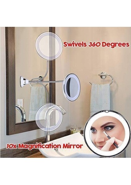 10X Led Makyaj Aynası Esnek Ayna Aydınlatma Büyüteç Doldurma Işık Sucker Katlanır Tek Yan Banyo Makyaj Aynası İle | Makyaj Aynaları (Gümüş) (Yurt Dışından)