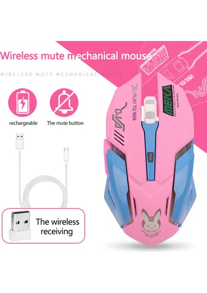 Usb Kablosuz Oyun Fare Pembe Bilgisayar Profesyonel E-Spor Mouse 2400 Dpı Renkli Aydınlatmalı Sessiz Fare Lol Veri Dizüstü Pc (Yurt Dışından)