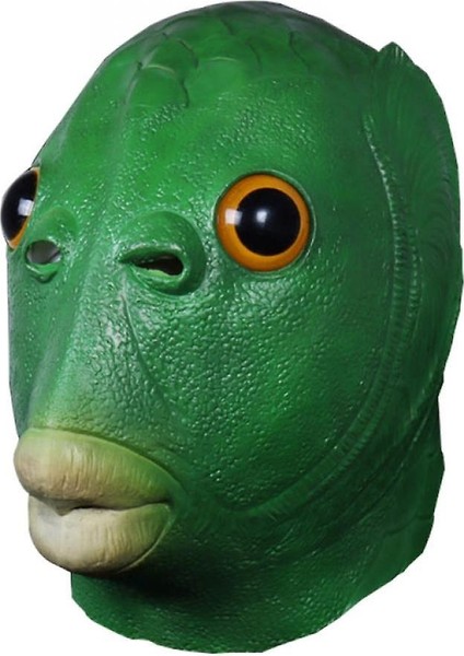 Yeşil Balık Kafası Hayvan Lateks Headgear Maskesi Kürklü Eldiven Cadılar Bayramı Noel Cosplay Kostüm Aksesuar Parti Sahne (Balık Maskesi) (Yurt Dışından)